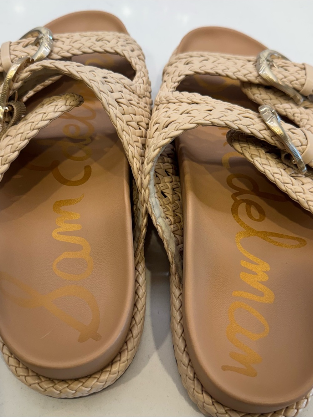 Sam Edelman Reid Woven Double Buckle Platform Slide Sandals Beige Size 8 - Picture 8 of 13